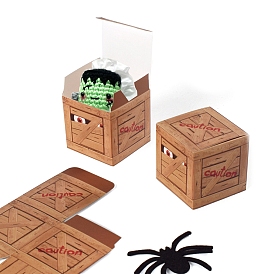 Halloween Square Paper Gift Storage Boxes, Peeping Eye Wood Textured Candy Boxes