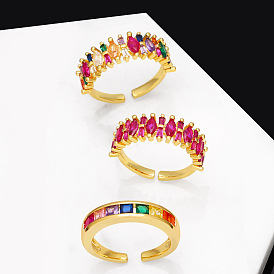 Adjustable Colorful Zircon Geometric Ring - Fashionable Open Ring, RIR04.