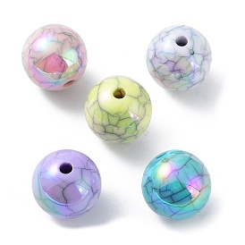 UV Plating Opeque Acrylic Beads, Crackle, Iridescent, Round