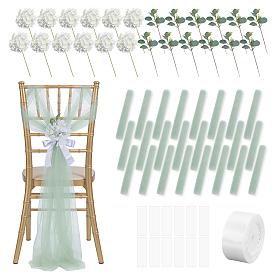 Kits de décoration de fête bricolage, y compris le tissu en maille de nylon, ruban de satin de couleur unie simple face, feuille d'eucalyptus en plastique simulant, fleur d'hortensia artificielle en tissu de soie