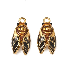 304 Stainless Steel Enamel Pendants, Cicada Charms, Ion Plating(IP), Real 18K Gold Plated
