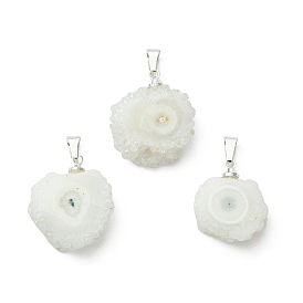 Подвески из натурального агатового агата с друзами в форме подсолнуха, Подвески-самородки с латунной застежкой на дужке, серебряный цвет гальваническим