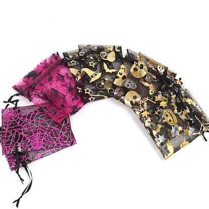 Прямоугольные сумки из органзы на шнурке, пакеты для хранения конфет горячего тиснения, подарочный пакет на Хэллоуин