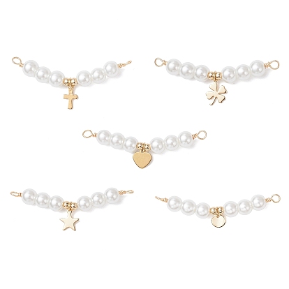 5 шт. 5 стили стеклянные жемчужины круглые бусины подвески-соединители, с медной проволокой и подвесками из нержавеющей стали, золотые