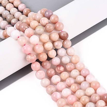 Натуральный розовый опал бусы пряди, круглые, класс b