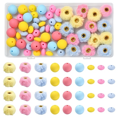 DIY Findings Kits, include Imitation Rabbit Hair European Beads, Round & Rondelle Silicone Focal Beads