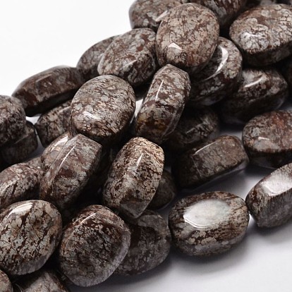 Faceted Oval Natural Snowflake Obsidian Bead Strands, 20x15x10mm, Hole: 1mm, about 20pcs/strand, 15.74 inch