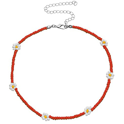 Boho Flower Beaded Necklace Handmade Ethnic Jewelry for Women
