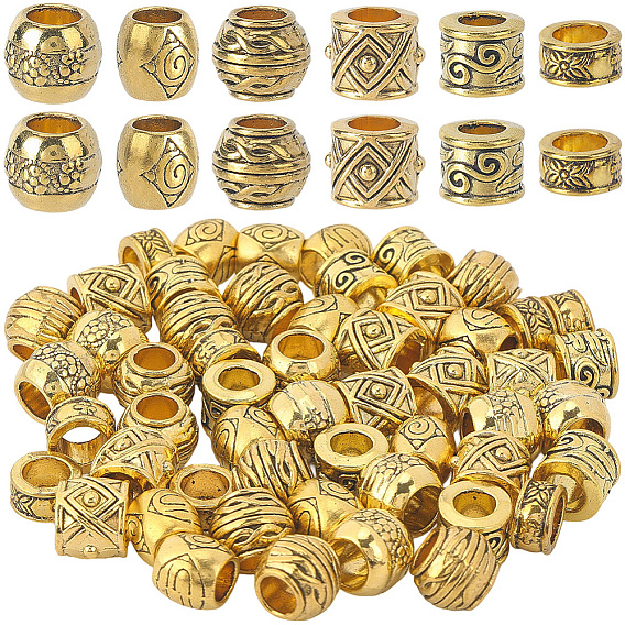 60 шт 6 стили европейские бусины из сплава в тибетском стиле, бусины с большим отверстием, разнообразные