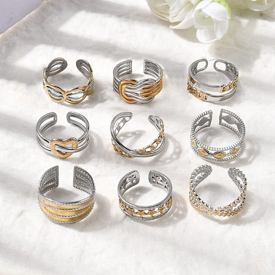 Регулируемые 304 манжеты из нержавеющей стали для женщин, золотые и нержавеющая сталь цвет