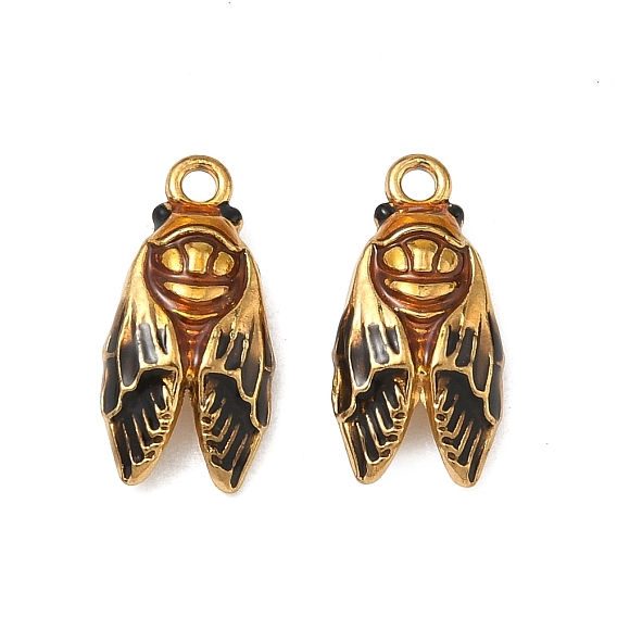 304 colgantes de esmalte de acero inoxidable, encantos de cigarra, revestimiento de iones (ip), real 18 k chapado en oro