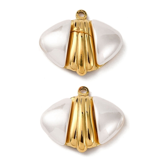 304 подвески из нержавеющей стали, подвески в форме ракушек, с пластмассовой жемчужиной abs, вакуумное покрытие pvd