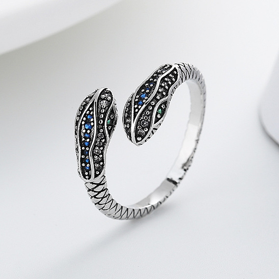 Brass Micro Pave Cubic Zirconia Cuff Open Rings, Snake