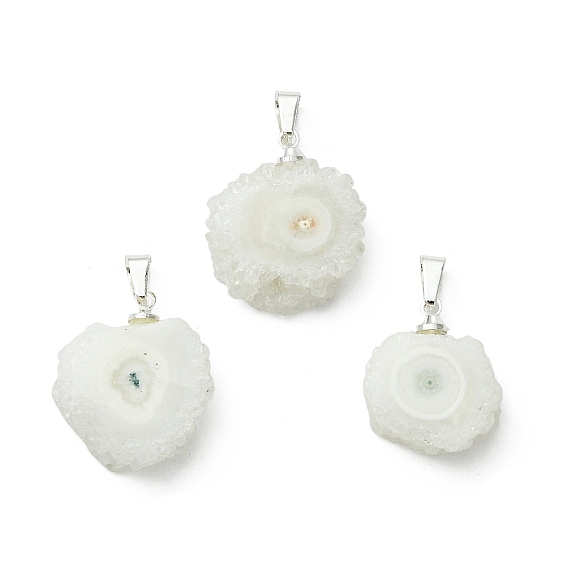 Подвески из натурального агатового агата с друзами в форме подсолнуха, Подвески-самородки с латунной застежкой на дужке, серебряный цвет гальваническим