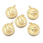 Brass Micro Pave Clear Cubic Zirconia Pendants, Flat Round with Hand
