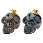 5Pcs Electroplate K9 Glass Pendants, with Golden Plated Brass Bails, Skull, Halloween