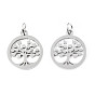 304 Stainless Steel Pendants, with Unsoldered Jump Rings, Flat Round with Tree of Life