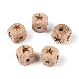 Гравированные бусины из бука, неокрашенными, кубические