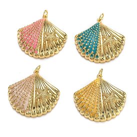 Brass Enamel Pendants, Long-Lasting Plated, with Jump Ring, Real 18K Gold Plated, Shell Shape with Starfish Shape
