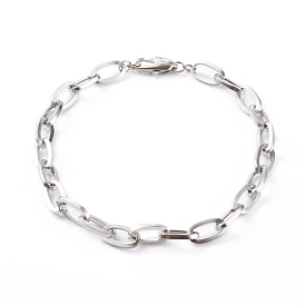 304 Stainless Steel Cable Chain Bracelets,with Brass Lobster Claw Clasps