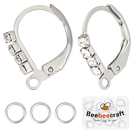 14 шт. 304 серьги с рычагом из нержавеющей стали, с прозрачным кубическим цирконием и горизонтальными петлями, 14шт кольца прыжок