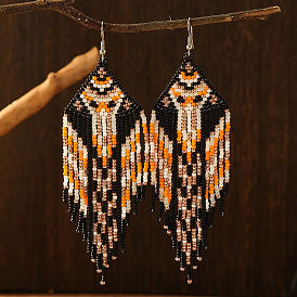 Bohemian Style Geometric Glass Bead Tassel Earrings for Women