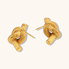 Exaggerated Stainless Steel Knot Button Earrings with 18K Gold Plating