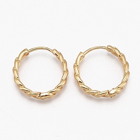 Brass Huggie Hoop Earrings, Long-Lasting Plated, Curb Chain Shape, Ring