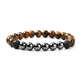 Natural & Synthetic Gemstone Stretch Bracelets Set, with Korean Elastic Crystal Thread