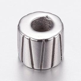 304 Stainless Steel European Beads, Large Hole Beads, Column