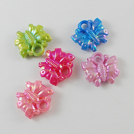 Opaque Acrylic Charm Pendants, AB Color Butterfly, Mixed Color, 17x17x5mm, Hole: 3mm, about 740pcs/500g