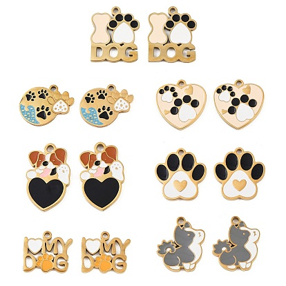 304 нержавеющей стальной эмали подвески, ионное покрытие (ip), золотые, отпечаток лапы и собака