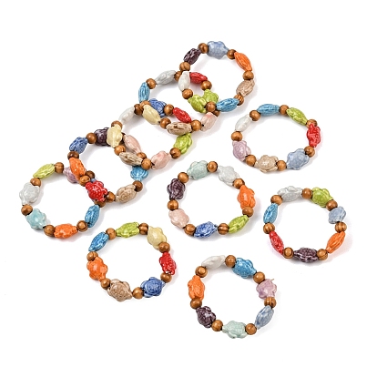 Pulseras elásticas con cuentas redondas de porcelana y madera hechas a mano de tortuga de playa, pulseras infantiles de verano para niñas