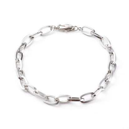 304 Stainless Steel Cable Chain Bracelets,with Brass Lobster Claw Clasps