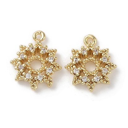 Brass Micro Pave Clear Cubic Zirconia Charms, Cadmium Free & Nickel Free & Lead Free, Sun