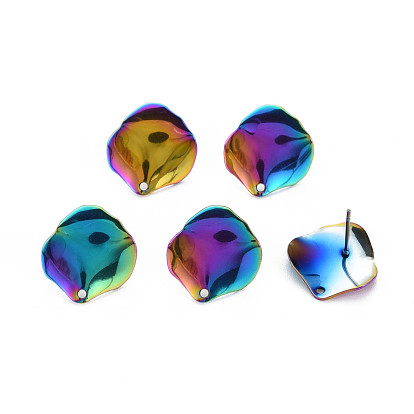 Rainbow Color 304 Stainless Steel Stud Earring Findings, with Hole, Shell Shape