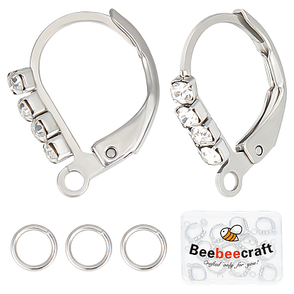 14 шт. 304 серьги с рычагом из нержавеющей стали, с прозрачным кубическим цирконием и горизонтальными петлями, 14шт кольца прыжок