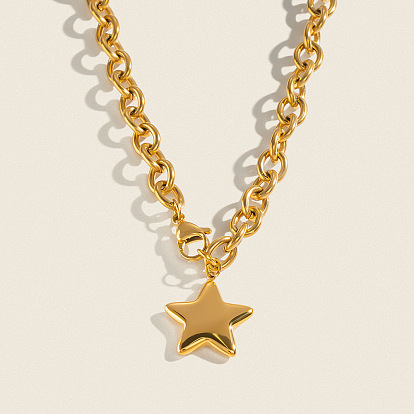 304 Stainless Steel Star Pendant Necklaces for Women