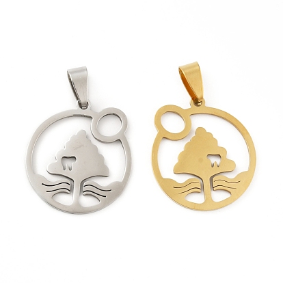 Pendentifs en acier inoxydable, anneau avec arbre