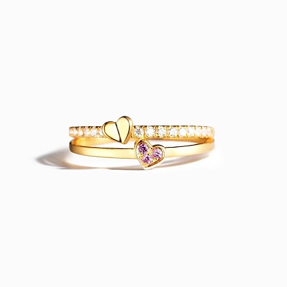 Brass Micro Pave Clear Cubic Zirconia Finger Rings for Women, Heart