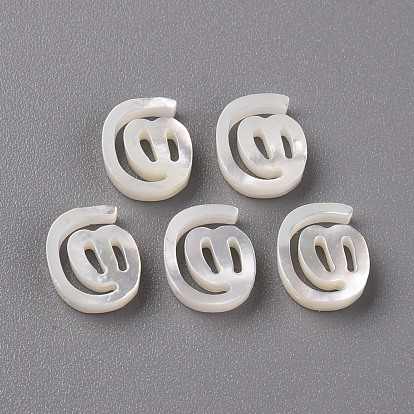 Natural White Shell Mother of Pearl Shell Beads, Carved, Symbol @