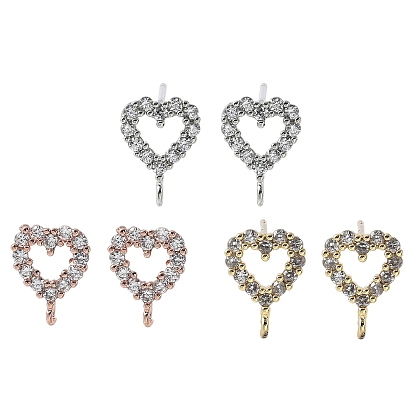 Латунные серьги-гвоздики из циркония, долговечный, без свинца и без кадмия, сердце