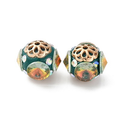Круглые бусины из смолы ручной работы из Индонезии, со сплавочной фурнитурой со стразами, круглые