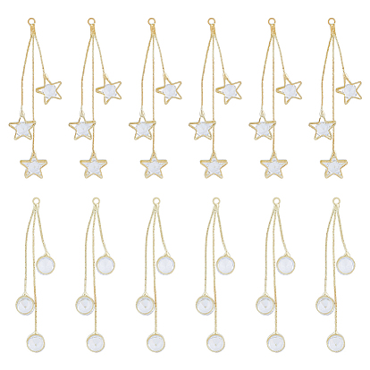 12 шт. 2 стиль латунные микро паве прозрачные кубические цирконии кисточка большие подвески, плоские круглые и звезды, для серьги решений, для женщин