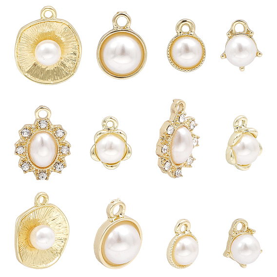 12шт 6 стиль сплава серьги-гвоздики фурнитура, с имитацией жемчуга и горизонтальными петлями, цветок и овал и полукруглый, с пластиковыми и железными ушными гайками