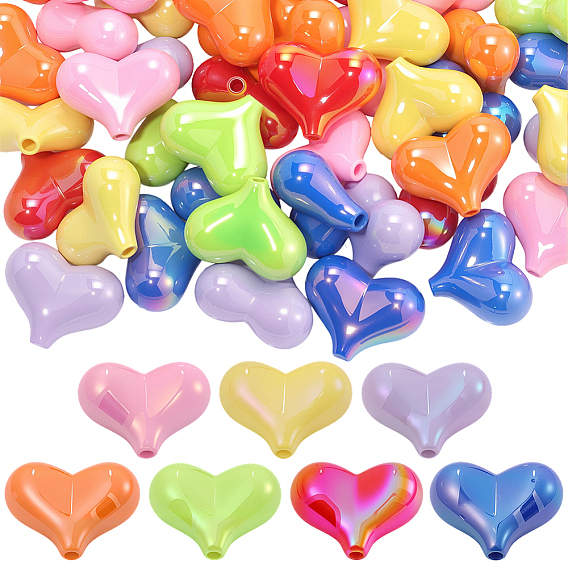 70 шт. 7 стили ab цветные акриловые бусины с покрытием, сердце