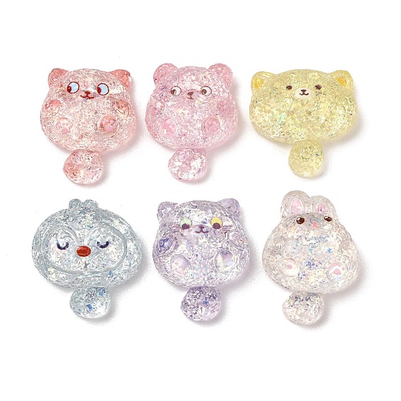 Transparente Harz-Cabochons mit Tiermotiven, Mischformen, mit Flitter