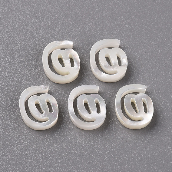 Natural White Shell Mother of Pearl Shell Beads, Carved, Symbol @