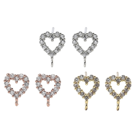Латунные серьги-гвоздики из циркония, долговечный, без свинца и без кадмия, сердце