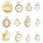 12шт 6 стиль сплава серьги-гвоздики фурнитура, с имитацией жемчуга и горизонтальными петлями, цветок и овал и полукруглый, с пластиковыми и железными ушными гайками